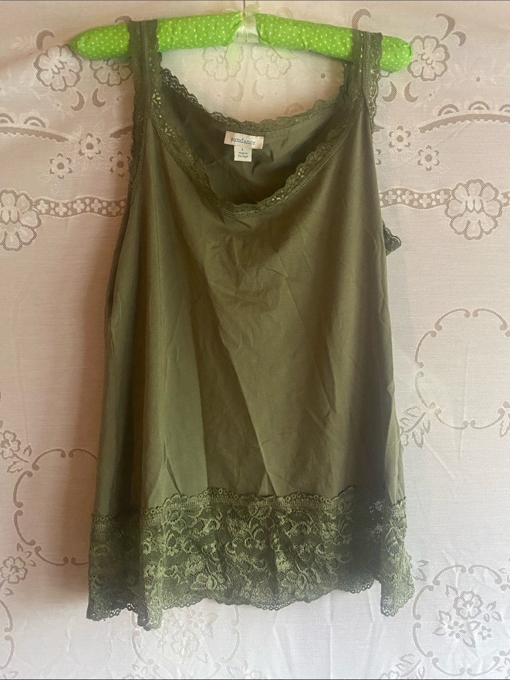 Sundance Olive Green Lace-Trim Camisole
